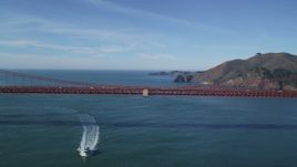 5K aerial stock footage of flying over the iconic Golden Gate Bridge toward the Marin Headlands, San Francisco, California Aerial Stock Footage | DFKSF05_036