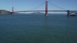 5K aerial stock footage tilt from the bay to reveal the famous Golden Gate Bridge, San Francisco, California Aerial Stock Footage | DFKSF05_038