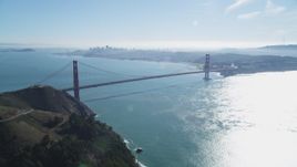 5K aerial stock footage fly from Marin Hills toward the Golden Gate Bridge, San Francisco, California Aerial Stock Footage | DFKSF05_051
