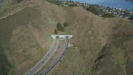 5K aerial stock footage of the Robin Williams Tunnel (Waldo Tunnel), Marin Hills, Sausalito, California Aerial Stock Footage | DFKSF05_054