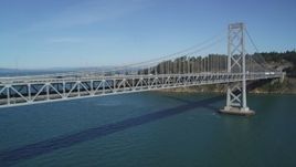 5K aerial stock footage flyby Bay Bridge near Yerba Buena Island, San Francisco, California Aerial Stock Footage | DFKSF05_090
