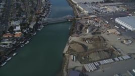 5K aerial stock footage of flying over Oakland Estuary to approach High Street Bridge, Oakland, California Aerial Stock Footage | DFKSF06_002