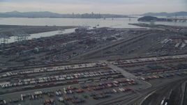 5K aerial stock footage tilt from I-880 freeway, revealing the Port of Oakland, California Aerial Stock Footage | DFKSF06_013