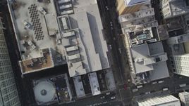 5K aerial stock footage of a bird's eye view of city streets, reveal Union Square, Downtown San Francisco, California Aerial Stock Footage | DFKSF06_033