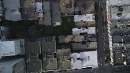 5K aerial stock footage of bird's eye view of Nob Hill district streets and buildings, San Francisco, California Aerial Stock Footage | DFKSF06_040