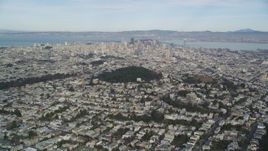 5K aerial stock footage of flying toward skyscrapers in downtown from Haight Ashbury, San Francisco, California Aerial Stock Footage | DFKSF06_074