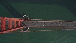 5K aerial stock footage of a bird's eye view of traffic on the famous Golden Gate Bridge, San Francisco, California Aerial Stock Footage | DFKSF06_087
