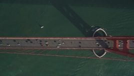 5K aerial stock footage bird's eye view of traffic crossing the iconic Golden Gate Bridge, San Francisco, California Aerial Stock Footage | DFKSF06_088