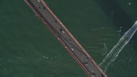 5K aerial stock footage bird's eye view of cars crossing the famous Golden Gate Bridge, San Francisco, California Aerial Stock Footage | DFKSF06_089