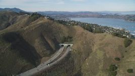 5K aerial stock footage approach freeway and Robin Williams Tunnel (formerly  the Waldo Tunnel), Marin, California Aerial Stock Footage | DFKSF06_093
