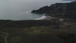 5K aerial stock footage of panning across hills to reveal Muir Beach, Marin County, California Aerial Stock Footage | DFKSF06_102