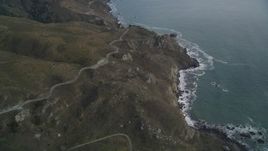 5K aerial stock footage of flying over the Highway 1 coastal road winding above cliffs, Marin County, California Aerial Stock Footage | DFKSF06_150