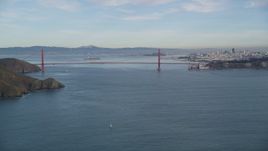 5K aerial stock footage of the Golden Gate Bridge and the Downtown San Francisco skyline, California Aerial Stock Footage | DFKSF06_161