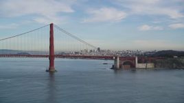 5K aerial stock footage approach Golden Gate Bridge and Downtown San Francisco skyline, California Aerial Stock Footage | DFKSF06_162