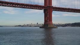 5K aerial stock footage fly under Golden Gate Bridge to approach Downtown San Francisco skyline, California Aerial Stock Footage | DFKSF06_163