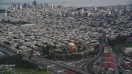 5K aerial stock footage pan from Palace of Fine Arts to Downtown San Francisco skyline, California Aerial Stock Footage | DFKSF06_165