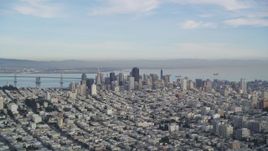 5K aerial stock footage tilt from bird's eye of Palace of Fine Arts revealing Downtown San Francisco, California Aerial Stock Footage | DFKSF06_166