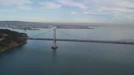 5K aerial stock footage of panning across the Bay Bridge, San Francisco, California Aerial Stock Footage | DFKSF06_181