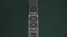 5K aerial stock footage of a bird's eye view of the upper deck of Bay Bridge, San Francisco, California Aerial Stock Footage | DFKSF06_184