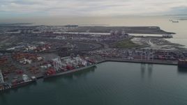 5K aerial stock footage of flying by the Port of Oakland, California Aerial Stock Footage | DFKSF06_186