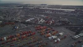 5K aerial stock footage of rows of shipping containers at the Port of Oakland, California Aerial Stock Footage | DFKSF06_187