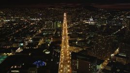 5K aerial stock footage video of following Market Street toward Civic Center in Downtown San Francisco, California, night Aerial Stock Footage | DFKSF07_005