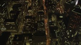 5K aerial stock footage of flying over Pine Street through Downtown San Francisco, California, night Aerial Stock Footage | DFKSF07_013