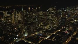 5K aerial stock footage of tilting from Chinatown to reveal skyscrapers in Downtown San Francisco, California, night Aerial Stock Footage | DFKSF07_015