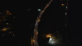 5K aerial stock footage of a bird's eye of Highway 101 freeway through The Presidio, San Francisco, California, night Aerial Stock Footage | DFKSF07_032