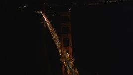 5K aerial stock footage of circling tower on famous Golden Gate Bridge, San Francisco, California, night Aerial Stock Footage | DFKSF07_039