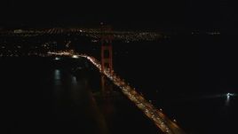 5K aerial stock footage of approaching the iconic Golden Gate Bridge, San Francisco, California, night Aerial Stock Footage | DFKSF07_041