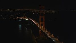 5K aerial stock footage flyby the famous Golden Gate Bridge to approach The Presidio, San Francisco, California, night Aerial Stock Footage | DFKSF07_042