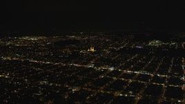 5K aerial stock footage approach St. Ignatius Church, Inner Richmond District, San Francisco, California, night Aerial Stock Footage | DFKSF07_043