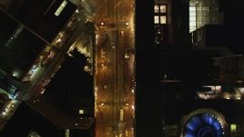 5K aerial stock footage of a bird's eye view of Market Street in Downtown San Francisco, California, night Aerial Stock Footage | DFKSF07_055