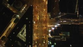5K aerial stock footage of a bird's eye view of Market Street, Downtown San Francisco, California, night Aerial Stock Footage | DFKSF07_056