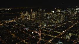 5K aerial stock footage of tilting from Columbus Ave to reveal skyscrapers in Downtown San Francisco, California, night Aerial Stock Footage | DFKSF07_058