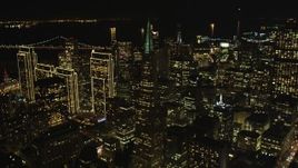 5K aerial stock footage of tilting from Columbus Ave to reveal skyscrapers in Downtown San Francisco, California, night Aerial Stock Footage | DFKSF07_059