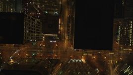 5K aerial stock footage of a bird's eye view of city streets and skyscrapers, Downtown San Francisco, California, night Aerial Stock Footage | DFKSF07_060