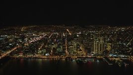 5K aerial stock footage of downtown skyscrapers seen from high altitude, Downtown San Francisco, California, night Aerial Stock Footage | DFKSF07_062