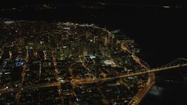 5K aerial stock footage of a view of Downtown San Francisco skyscrapers seen from South of Market, California, night Aerial Stock Footage | DFKSF07_067