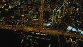 5K aerial stock footage of a bird's eye of Ferry Building, Embarcadero, Market St, Downtown San Francisco, night Aerial Stock Footage | DFKSF07_070