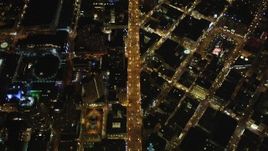 5K aerial stock footage video of a bird's eye view of Market Street, Union Square, Downtown San Francisco, California, night Aerial Stock Footage | DFKSF07_073
