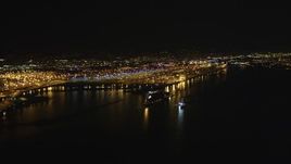 5K aerial stock footage of panning across the Port of Oakland, California, night Aerial Stock Footage | DFKSF07_076