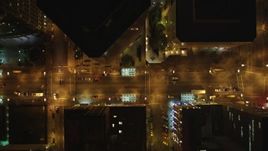 5K aerial stock footage of a bird's eye view of city streets in Downtown Oakland, California, night Aerial Stock Footage | DFKSF07_083