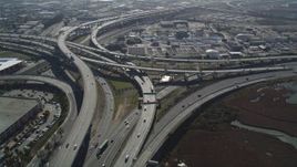 5K aerial stock footage of orbiting the MacArthur Maze freeway interchange, Oakland, California Aerial Stock Footage | DFKSF08_003