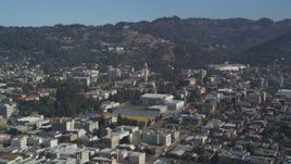 5K aerial stock footage of approaching Sather Tower and University of California Berkeley, Berkeley, California Aerial Stock Footage | DFKSF08_004