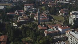 5K aerial stock footage of orbiting around Sather Tower, University of California Berkeley, Berkeley, California Aerial Stock Footage | DFKSF08_008
