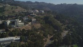 5K aerial stock footage fly away from Lawrence Berkeley National Laboratory, reveal stadium, University of California Berkeley, California Aerial Stock Footage | DFKSF08_015