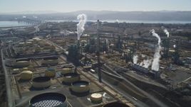 5K aerial stock footage of passing by the Valero Oil Refinery, Benicia, California Aerial Stock Footage | DFKSF08_048