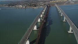 5K aerial stock footage of flying by the Benicia-Martinez Bridge, Carquinez Strait, California Aerial Stock Footage | DFKSF08_056